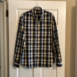 J. Crew Blue Yellow Casual Button Down Long Sleeve Shirt Classic Fit Large